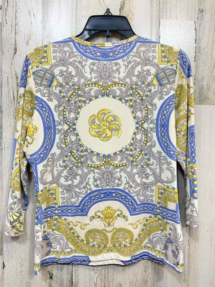 PRE-OWNED J.MCLAUGHLIN Tops Size M WHITE/BLUE/YELLOW BAROCCO Blouse