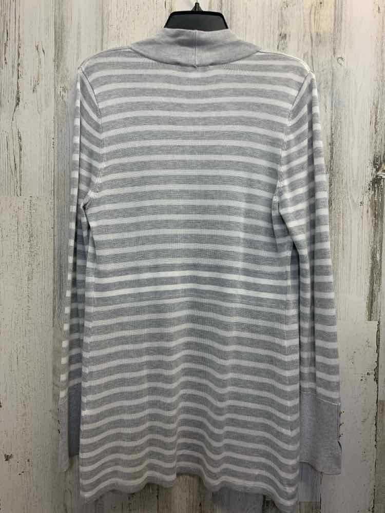 WHITE/BLACK MARKET Tops Size M GRAY/WHT Stripe DUSTER Cardigan