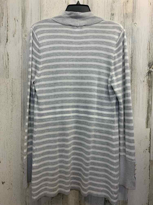 WHITE/BLACK MARKET Tops Size M GRAY/WHT Stripe DUSTER Cardigan