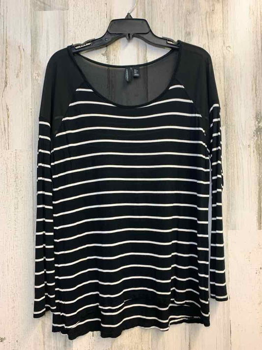 CYNTHIA ROWLEY Tops Size L BLK/WHT Stripe LONG SLEEVES TOP