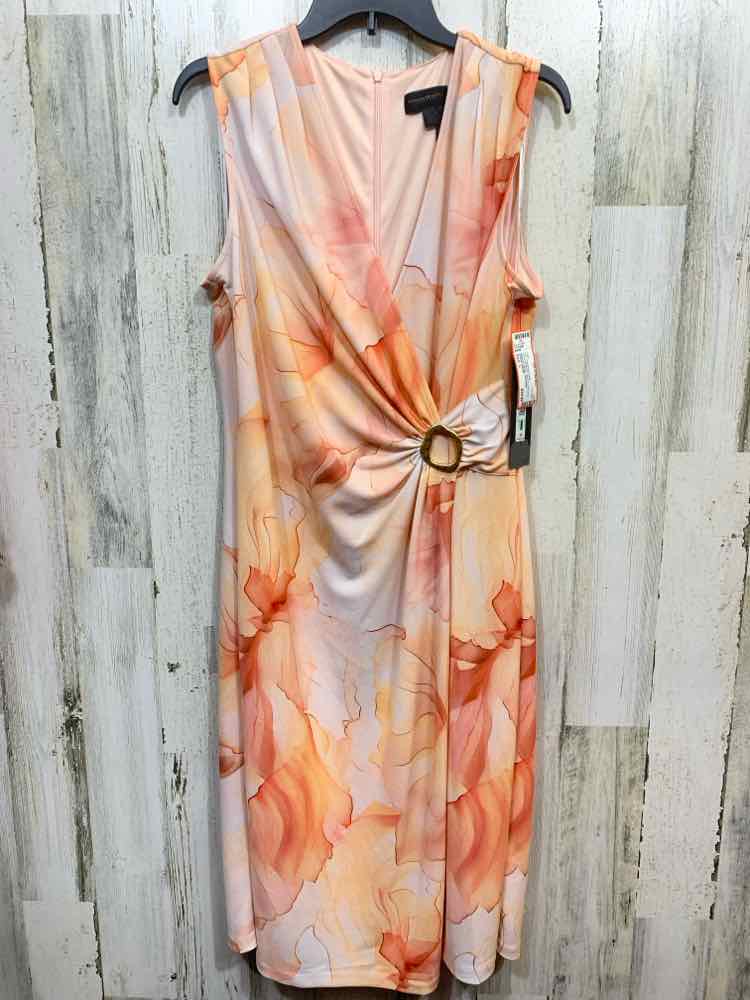 NWT DONNA KARAN Dresses and Skirts Size L ORANGE/WHITE Floral SLEEVELESS Dress