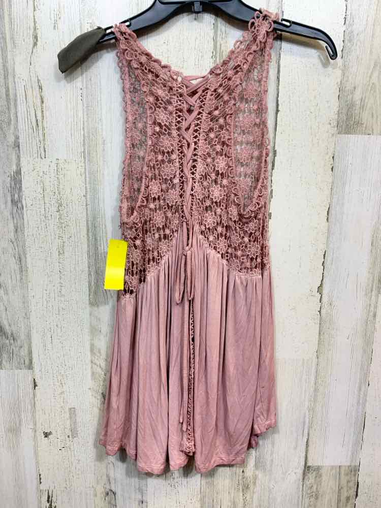 PRE-OWNED POL Tops Size XS MAUVE SLEEVELESS/CROCHET LACE/BABY DOLL TANK