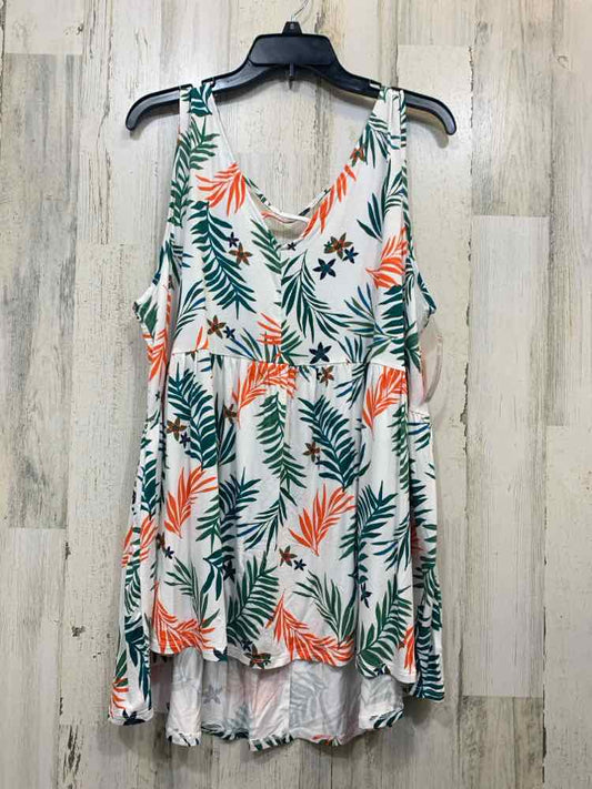 PRE-OWNED TERRA & SKY Tops Size 1X WHITE/MULTI COLORED VINES SLEEVELESS TOP/CRIS