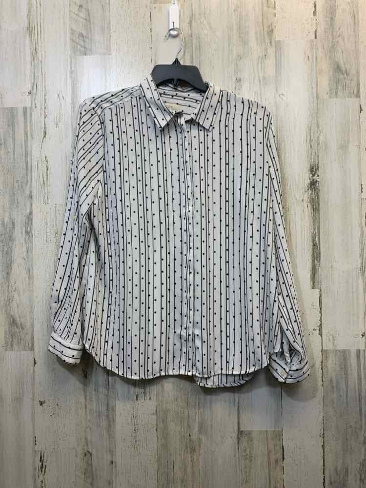 PRE-OWNED LOFT Tops Size XL WHITE/BLACK STRIPES & DOTS LONG SLEEVES TOP/WHITE/BL