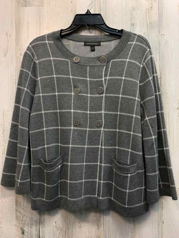 BANANA REPUBLIC Tops Size M GRAY/WHT Checkered SWEATER Sweater