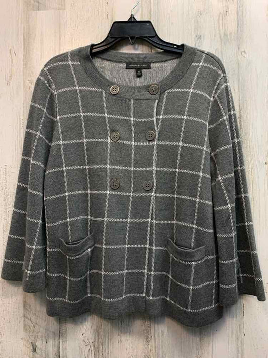 BANANA REPUBLIC Tops Size M GRAY/WHT Checkered SWEATER Sweater