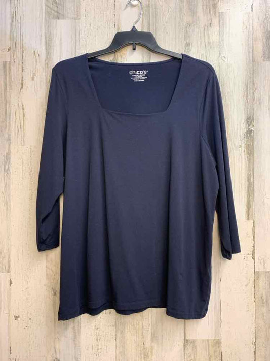 CHICOS PLUS SIZES Size 4 Navy 3/4 LENGTH TOP