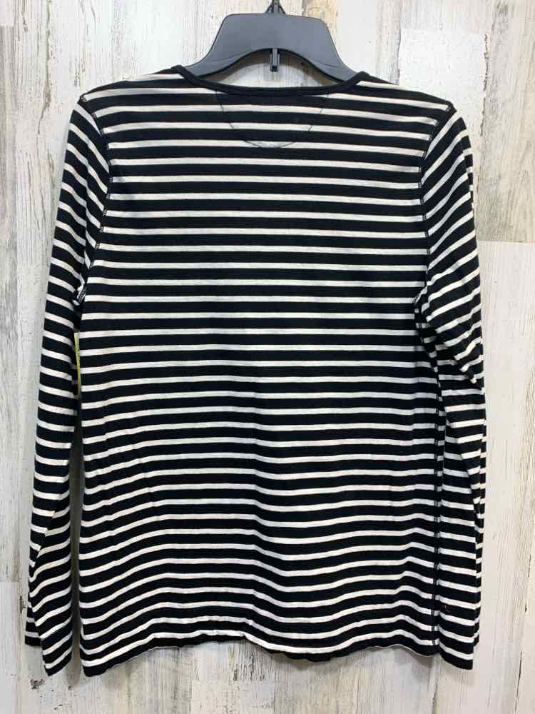 PRE-OWNED Ralph Lauren Tops Size L BLK/WHT STRIPES LONG SLEEVE TOP/V NECK