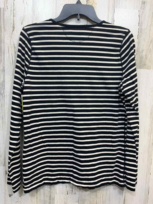 PRE-OWNED Ralph Lauren Tops Size L BLK/WHT STRIPES LONG SLEEVE TOP/V NECK