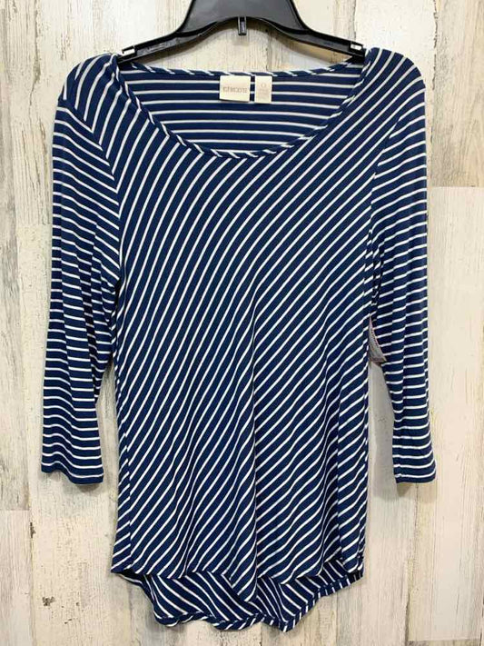 PRE-OWNED CHICO'S Tops Size 0 BLUE/WHITE STRIPES 3/4 SLEEVE Blouse/BLUE/WHITE ST