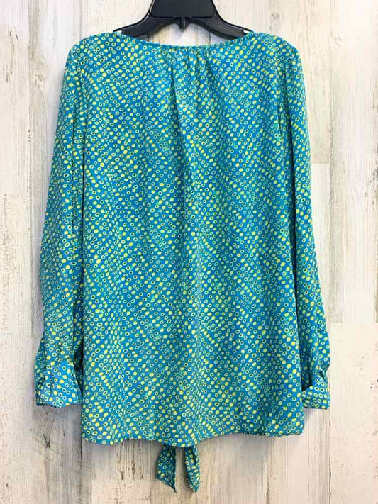 PRE-OWNED H Tops Size M BLU/GREEN CIRCLES LONG SLEEVES TOP