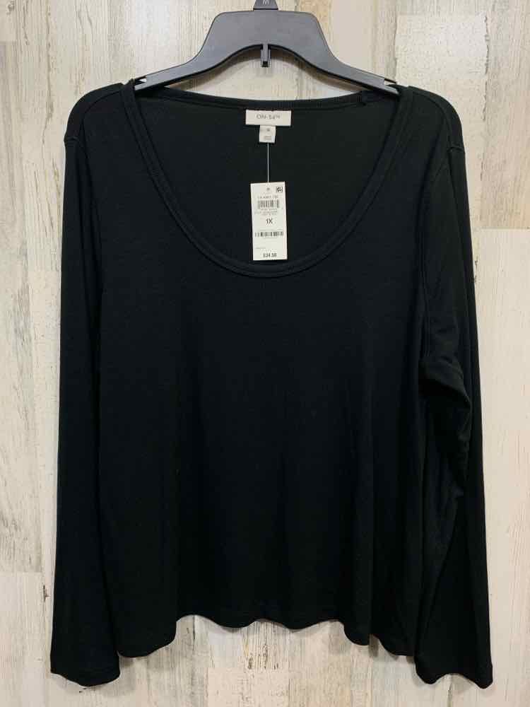 NWT ON 34TH Size 1X PLUS SIZES Black SCOOP NECK LONG SLEEVE Blouse