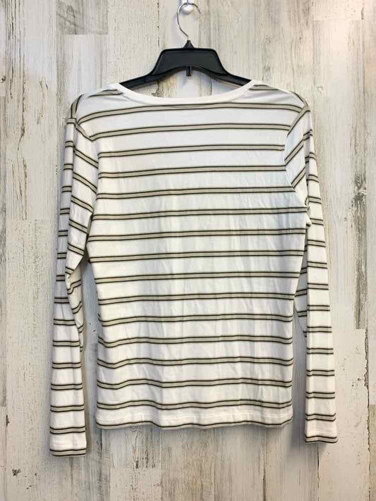 NWT BANANA REPUBLIC Tops Size L WHT/TAN Stripe LONG SLEEVES TOP