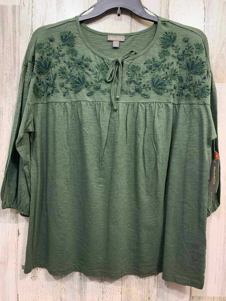 NWT STYLE & CO Tops Size 2X Green PUFF SLEEVES Blouse