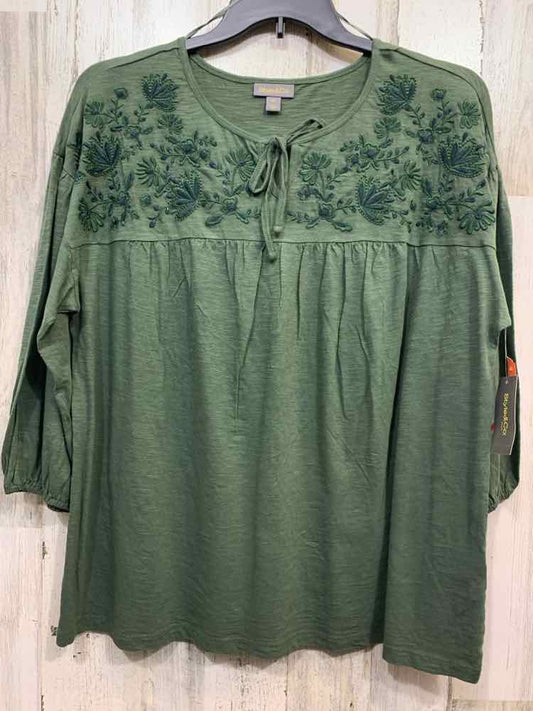 NWT STYLE & CO Tops Size 2X Green PUFF SLEEVES Blouse