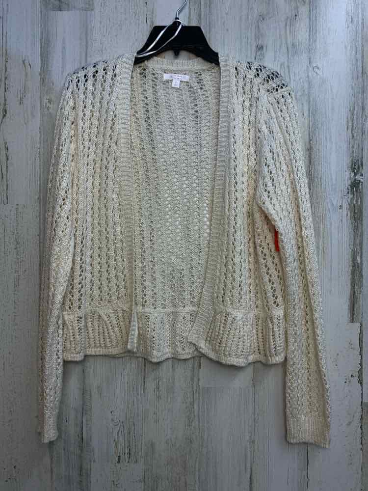 PRE-OWNED LAUREN CONRAD Tops Size L White LONG SLEEVES Cardigan/CROCHET