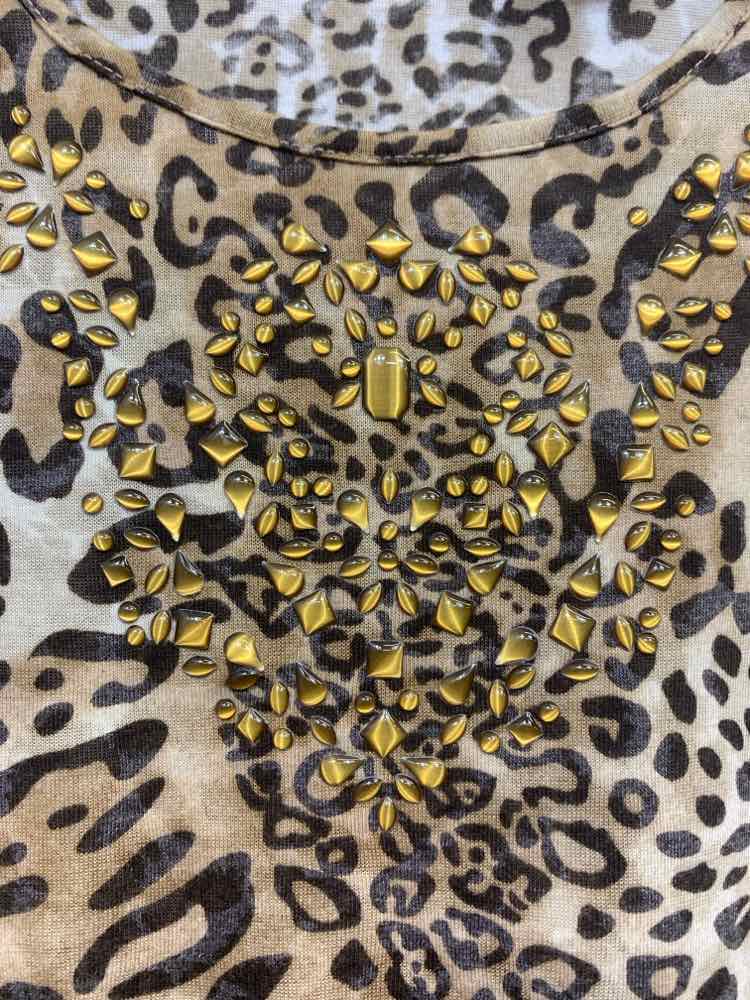 PRE-OWNED CHICO'S Size 1 Tops BLK/BRN/TAN CHEETAH LONG SLEEVE BLOUSE