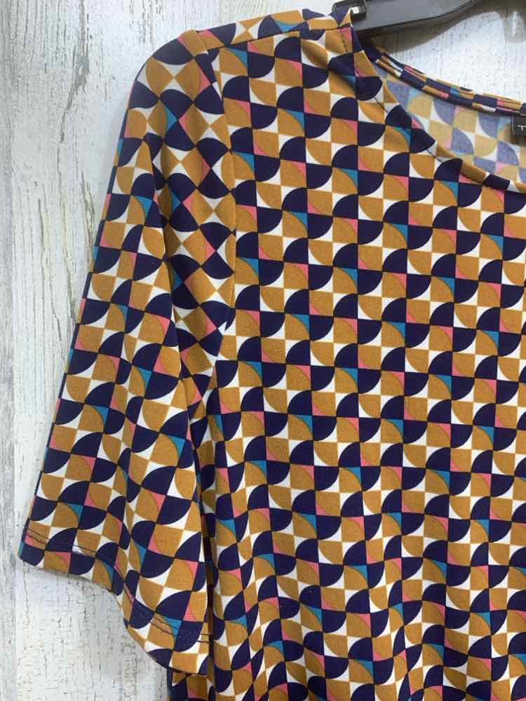 PRE-OWNED TAHARI Tops Size M BROWN/NAVY/WHITE/PINK/TEAL ABSTRACT Blouse/ABSTRACT