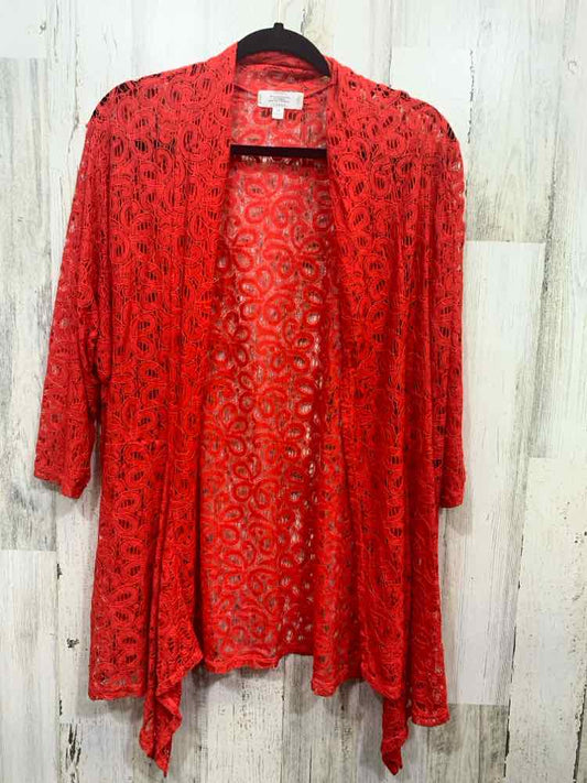 PRE-OWNED SHANNON FORD Tops Size 2XL Red Lace 3/4 SLEEVE Cardigan/OPEN FRONT