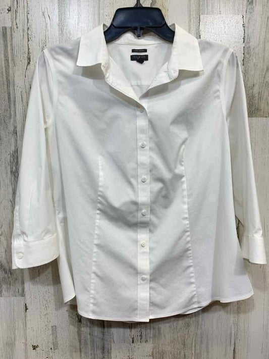 PRE-OWNED TALBOTS Tops Size 14P White Solid 3/4 SLEEVE Blouse/COLLARED BUTTON DO
