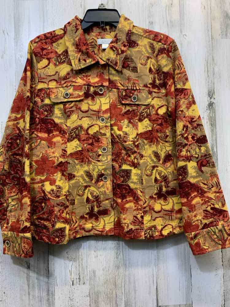 CHRISTOPHER & BANKS JACKETS / COATS Size XL RED/GOLD Floral LONGSLEEVE Coat