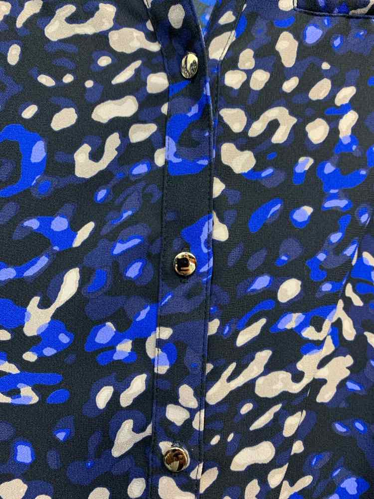 PRE-OWNED DANA BUCHMAN Tops Size M BLACK/BLUE/TAN CHEETAH BUTTON UP TOP/BUTTON U