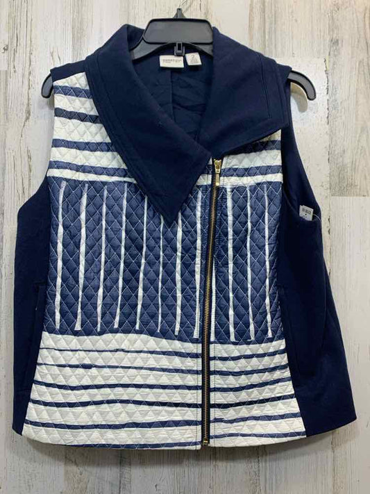 PRE-OWNED ZENERGY Tops Size 2 WHT/NVY Stripe ZIP UP  Vest