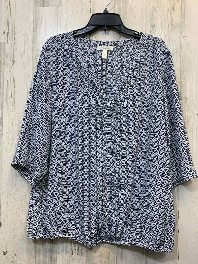 PRE-OWNED DRESS BARN PLUS SIZES Size 2X BLUE/WHITE ABSTRACT LONG SLEEVES TOP/BLU
