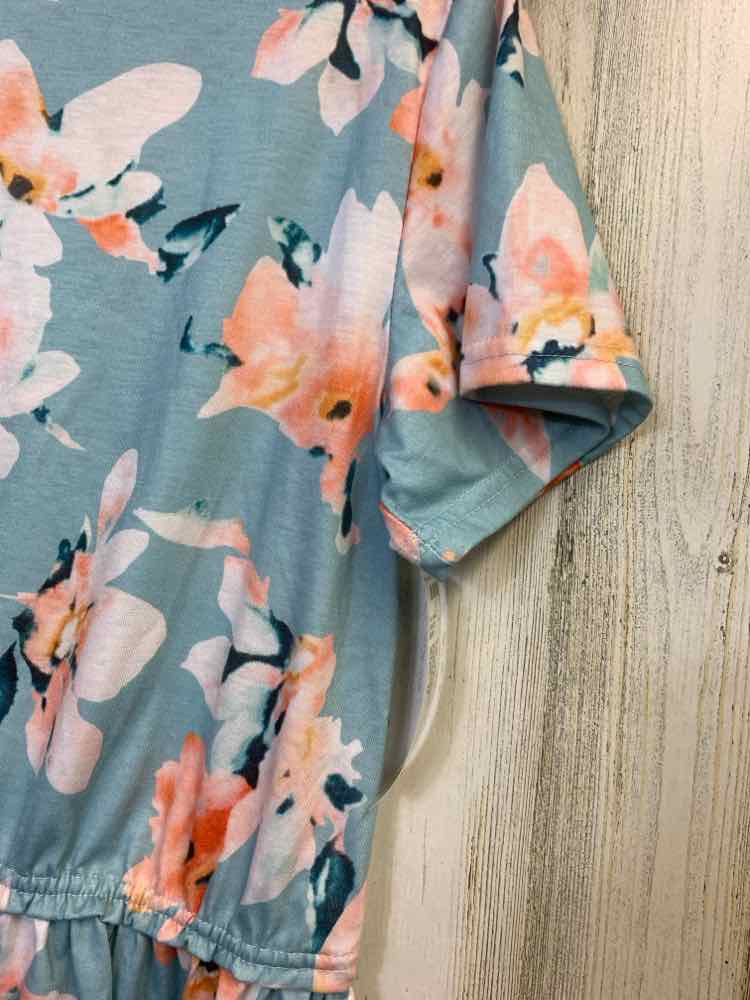 PRE-OWNED FOR GAND PL Tops Size M BLUE/WHT Floral SHORT SLEEVES TOP