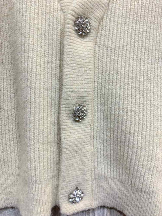 NWT ON 34TH Size M Tops Cream RIB KNIT LONG SLEEVES/RHINESTONE BUTTONS Cardigan