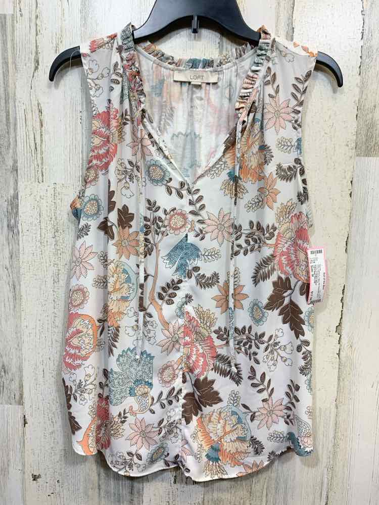 PRE-OWNED LOFT ANN TAYLOR Tops Size M WHT/BRN/PEACH Floral SLEEVELESS Blouse