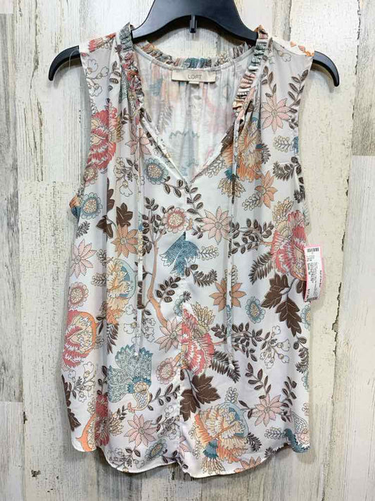 PRE-OWNED LOFT ANN TAYLOR Tops Size M WHT/BRN/PEACH Floral SLEEVELESS Blouse