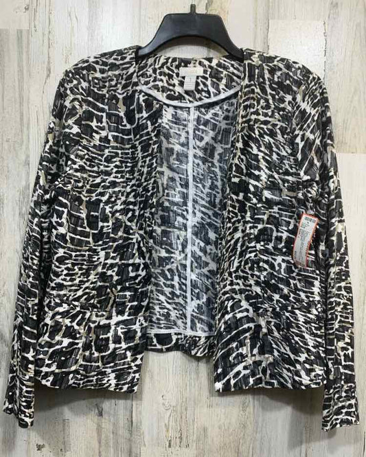 PRE-OWNED CHICO'S Size 1 JACKETS / COATS BLK/WHT/GRY/BGE ABSTRACT OPEN FRONT