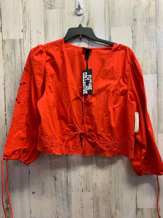 NWT FUTURE COLLECTIVE Tops Size XL CORAL Solid WRAP Shirt/CORAL LONG SLEEVE FRON