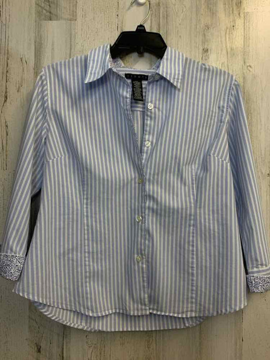 NINETY Tops Size XL LT BLUE/WHT Stripe 3/4 LENGTH Shirt