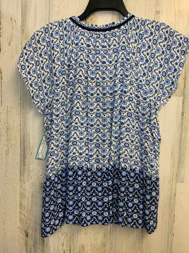 LOFT Tops Size L BLU/WHT Floral CAP SLEEVE TOP