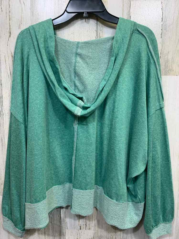 NWT ZENANA Size L/XL Tops Green MOTTLED LONG SLEEVES HOODED PULLOVER