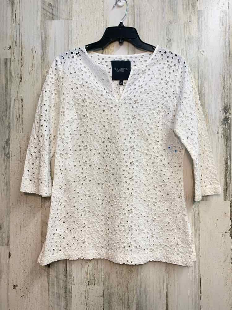 TALBOTS Tops Size 6 White Eyelet 3/4 LENGTH TOP