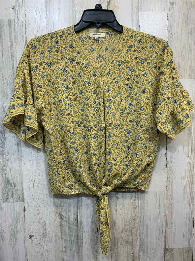 PRE-OWNED MAX STUDIO Tops Size S YELLOW/BLUE/WHITE/ORANGE Floral Blouse/FLORAL S