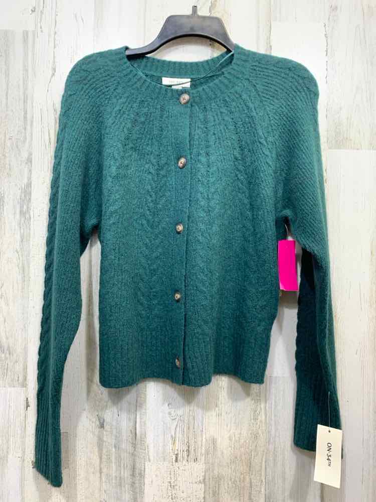 NWT ON 34TH Size XXS  HUNTER GREEN CABLE KNIT LONG SLEEVES BUTTON UP Cardigan