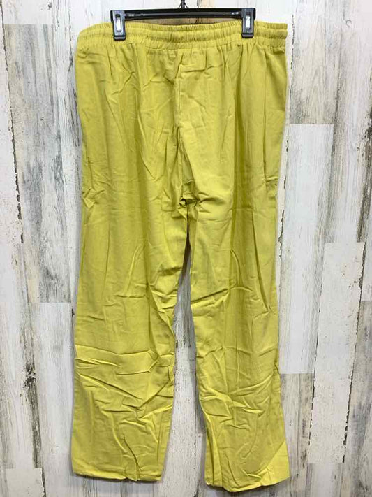 PRE-OWNED Size 2XL BOTTOMS YELLOW GREEN Solid WIDE LEG Pants/YELLOW GREEN SOLID