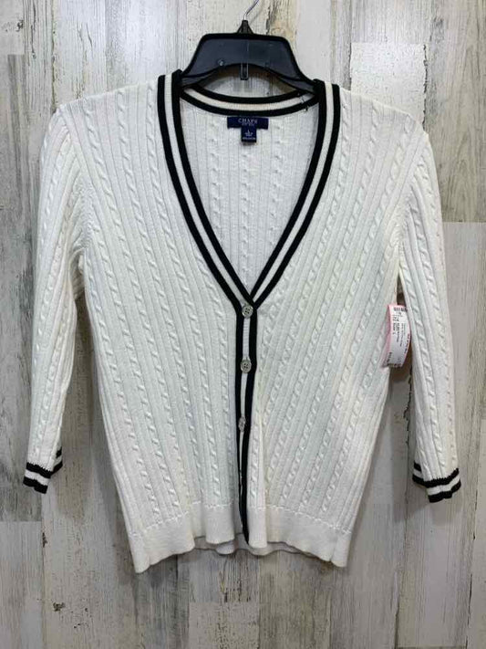 CHAPS Size L White BUTTON DOWN SWEATER