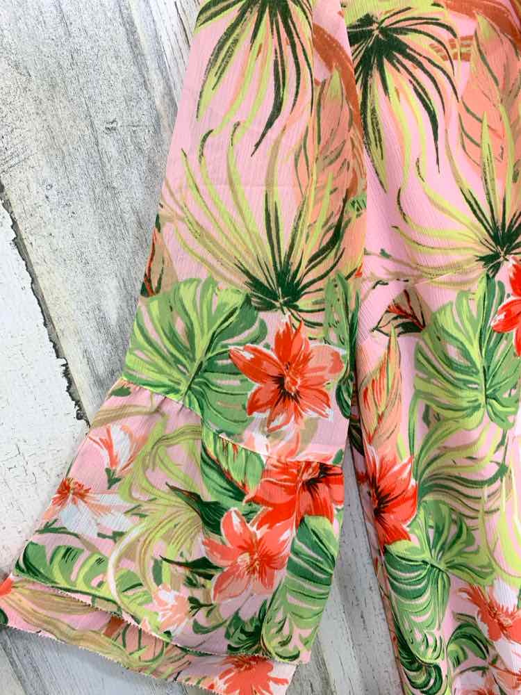 PRE-OWNED J JILL Tops Size M PINK/GREEN/CORAL TROPICAL FLOWY Shirt/TROPICAL FLOW