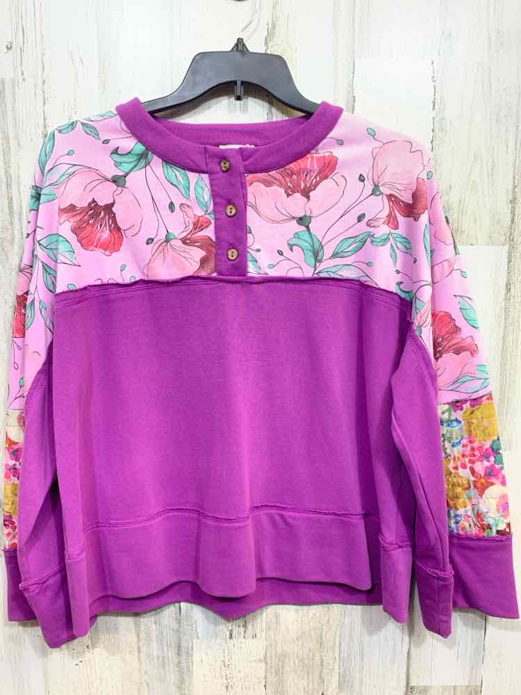 NWT JODIFL Size L Tops Purple Floral LONG SLEEVE PULL OVER