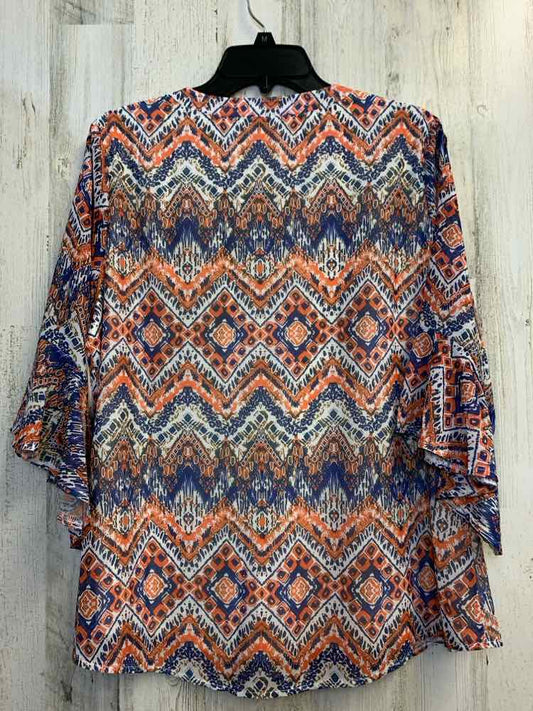 NWT AKEWEI Tops Size L BLU/ORG/WHT CHEVRON 3/4 LENGTH TOP