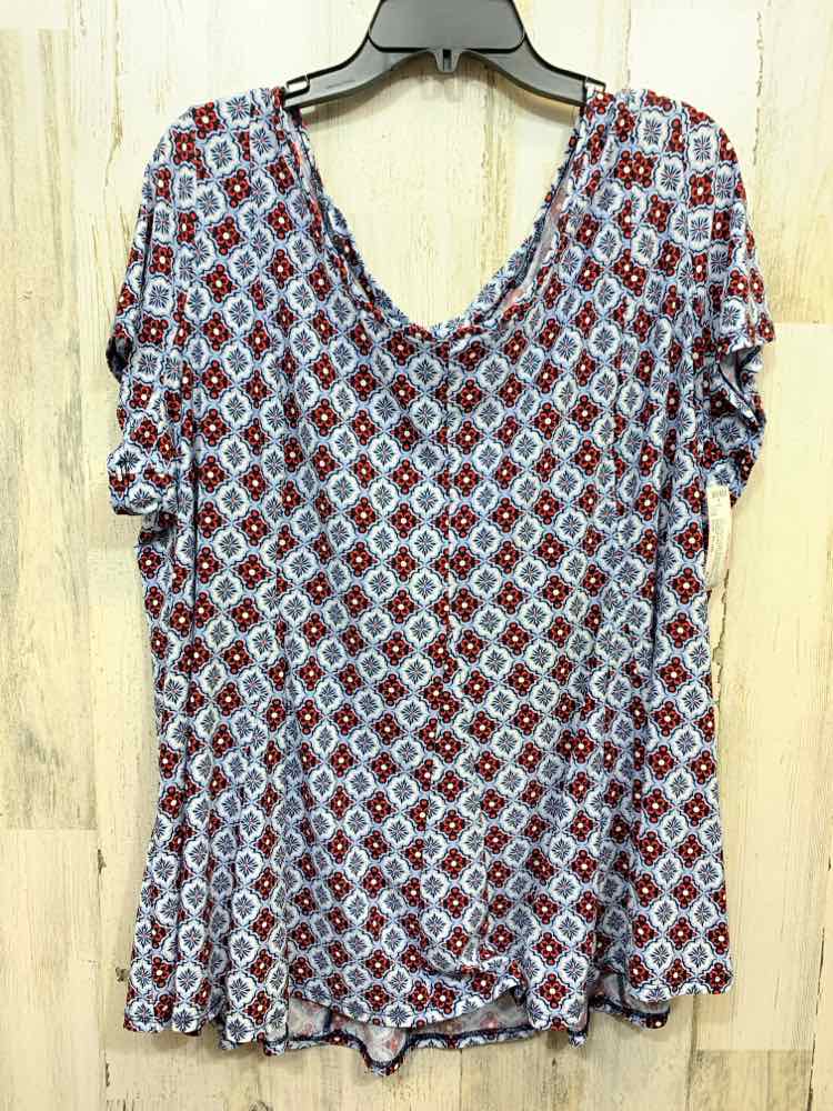PRE-OWNED ROZ&ALI Tops Size PLUS BLUE/RED/WHT MEDALION SHORT SLEEVES Shirt/SHORT