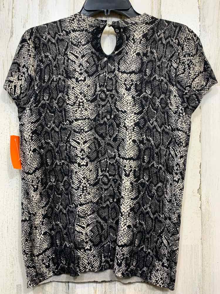PRE-OWNED INC Size XL Tops BLK/GRY/BGE SNAKE PRINT SHORT SLEEVES/BEADED NECKLINE