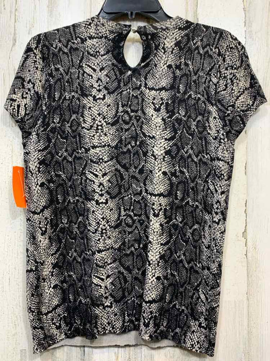 PRE-OWNED INC Size XL Tops BLK/GRY/BGE SNAKE PRINT SHORT SLEEVES/BEADED NECKLINE