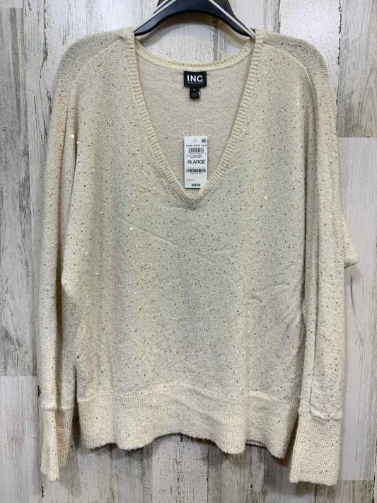 NWT INC Size XL Tops Beige V-NECK LONG SLEEVES SMALL SEQUIN SWEATER