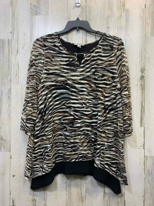 PRE-OWNED DANA BUCHMAN Tops Size XL BROWN/WHT ZEBRA 3/4 LENGTH TOP/SHEER ZEBRA T
